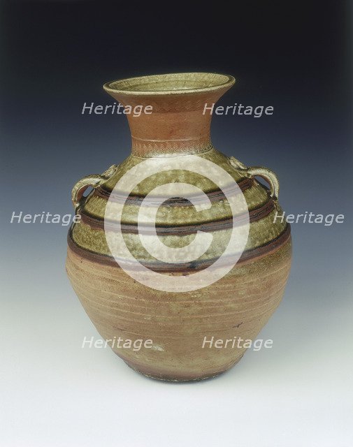 Yue celadon stoneware hu with three black bands, Eastern Han dynasty, China, 1st century. Artist: Unknown
