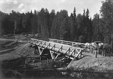 A Bridge of 12 Sazhens Length Across the Sosnovka River on the Votinovskoaia Railroad, 1909. Creator: Dorozhno-Stroitel'nyi Otdel.