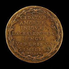 Inscription in a Laurel Wreath [reverse], 1555. Creator: Master I.A.V.F..