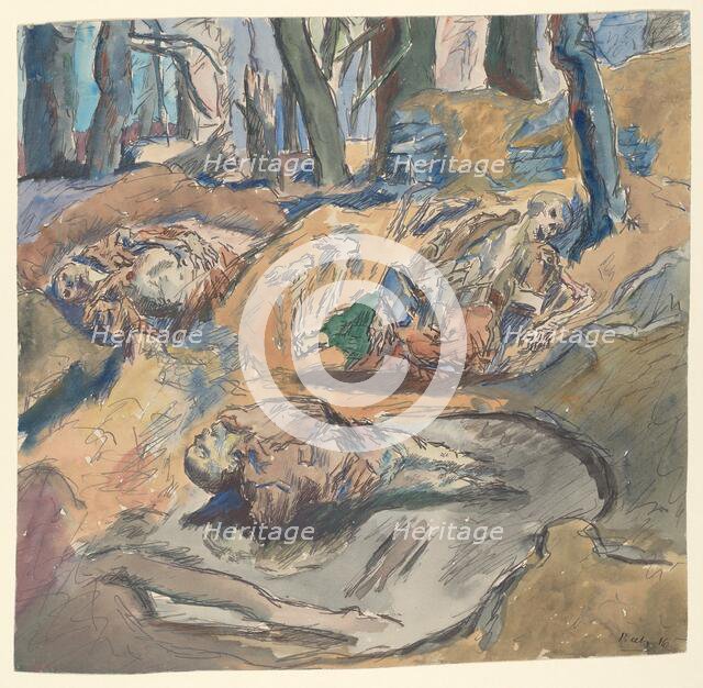 Dead Scottish Soldiers on the Battlefield near Ypres, 1916. Creator: René Beeh.