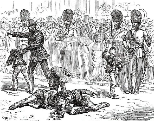 The Royal Visit to the City: Amusements of the Crowd - Scrambling for Pence, 1876. Creator: Unknown.