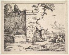 Title page for "Diverses vaches et boeufs" after Paulus Potter. Creator: Marcus de Bye.