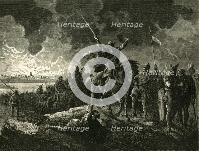 'Eudes, Duke of Aquitaine, Fleeing from Bordeaux, Fired by the Saracens', (732AD), 1890.   Creator: Unknown.