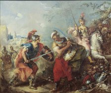 The Fight between Tancred and Argante With Clorinda in the Background, 1714-1760. Creator: Antonio Guardi.