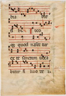 Antiphonary Leaf: Text with Musical Notation with Ornamental Letter, early 14th century. Creator: Unknown