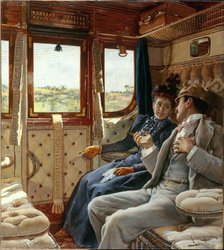 Couple in a train compartment, c1895. Creator: Ricardo Lepez Cabrera.