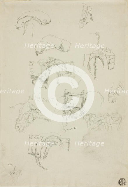 Sheet of Sketches: Details of a Donkey and Accoutrements, n.d. Creator: Charles Emile Jacque.