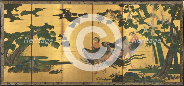 Peafowl and Phoenixes, late 1500s. Creator: Tosa Mitsuyoshi (Japanese, 1539-1613), attributed to.