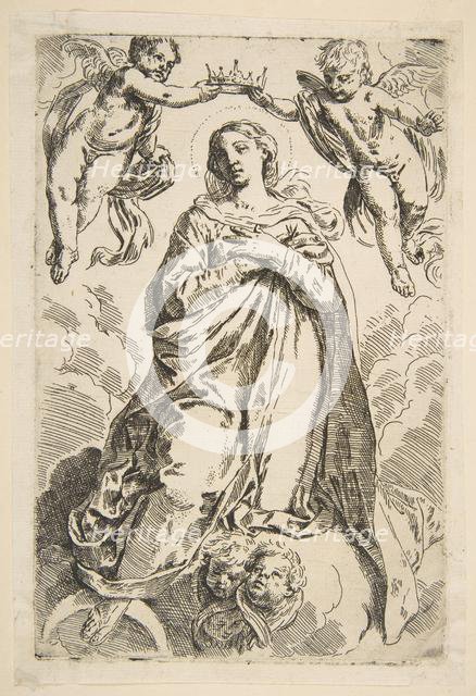 The Virgin being crowned by two angels, copy after Cantarini, 17th century. Creator: Unknown.