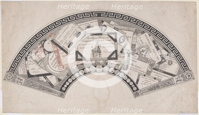 Fan Design with Republican Assignats (French Revolutionary Money), ca. 1795., ca. 1795. Creator: Anon.