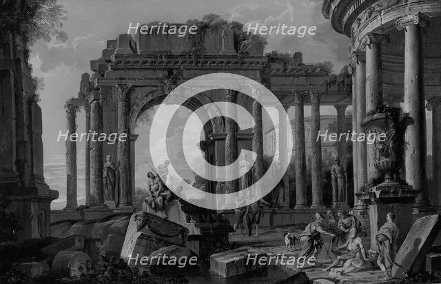 Architectural Landscape with Belisarius Receiving Alms, probably after 1760. Creator: Unknown.