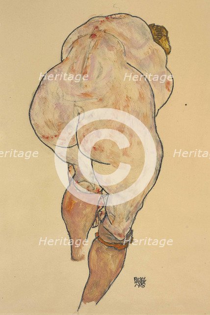 Female Nude Pulling up Stockings, Back View, 1918.