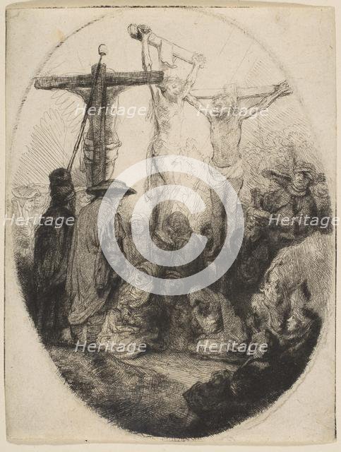 Christ Crucified Between Two Thieves; oval plate, ca. 1641. Creator: Rembrandt Harmensz van Rijn.