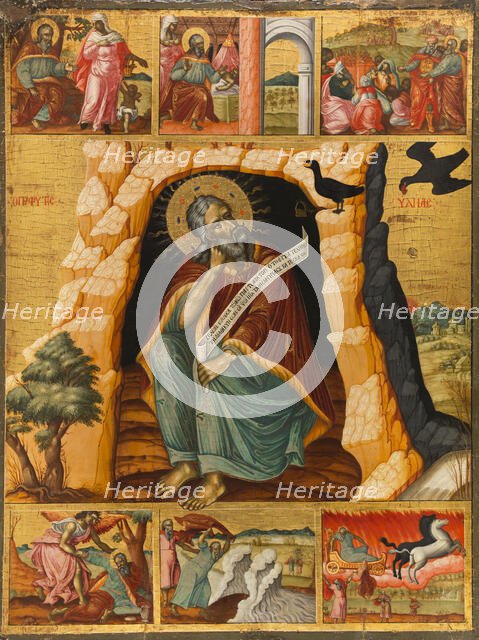 The prophet Elijah and scenes from his life, c.1700. Creator: Bulgarian School.