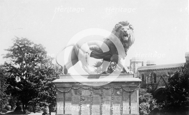 Lion sculpture on the Maiwand memorial in Forbury Gardens, Reading, Berkshire, c1860-c1922. Creator: Henry Taunt.