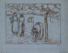 Compositional study of four female peasants working in an orchard ('Spring'), c1894. Artist: Camille Pissarro.