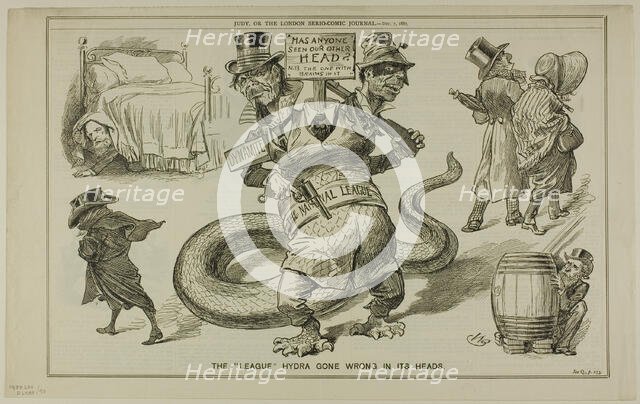 The 'League' Hydras Gone Wrong in Its Heads, from Judy, published December 7, 1887. Creator: WB.