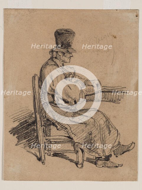 Old Man Seated at a Table, 19th century. Creator: Charles Emile Jacque.