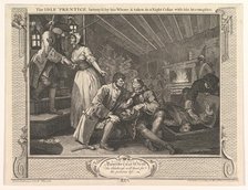 The Idle 'Prentice Betrayed by his Whore and Taken in a Night Cellar with hi..., September 30, 1747. Creator: William Hogarth.
