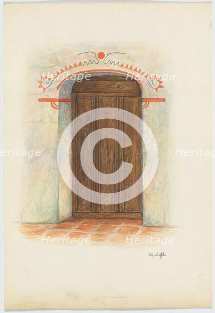 Restoration Drawing Wall Painting and Door, Facade Mission House, 1941. Creator: Cornelius Christoffels.