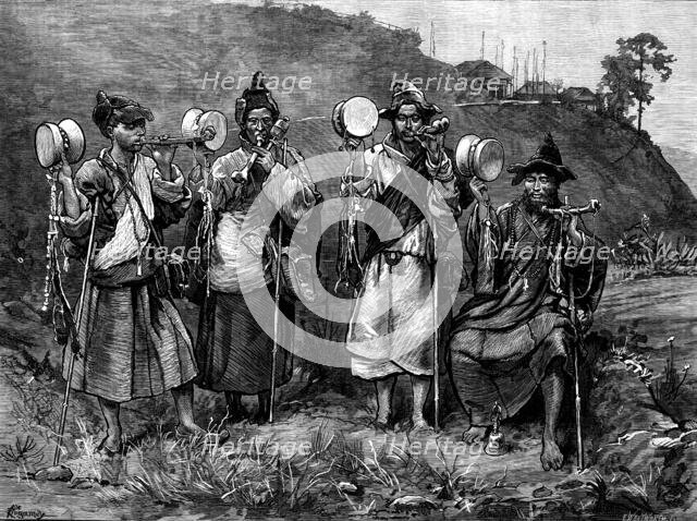 Travelling lamas at Darjeeling, Himalayas, 1873. Creator: F Wentworth.