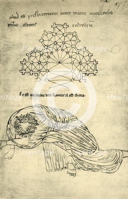Church plan and sleeping apostle, 1220-1240, (1943).  Creator: Villard de Honnecourt.