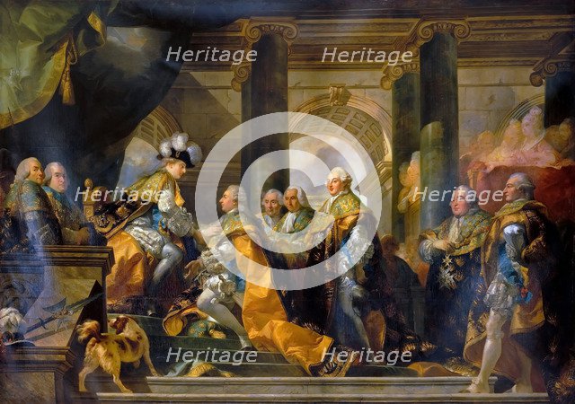 Louis XVI received at Reims the homage of the Knights of the Holy Spirit, 13 June 1775. Artist: Doyen, Gabriel François (1726-1806)