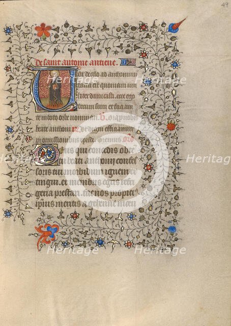 Initial V: Saint Anthony Abbot; Book of Hours about 1420. Creator: Unknown.