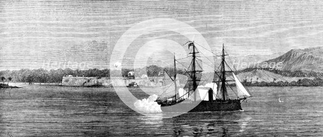 H.M.S. Niobe bombarding San Fernando Castle, Omoa, 1873. Creator: Unknown.