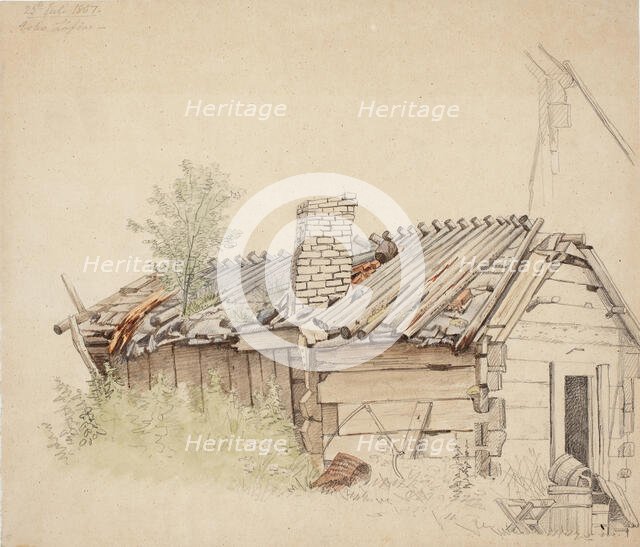 Hut in Lehtisaari, Espoo, 1867. Creator: Magnus von Wright.