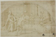 Design for a Lunette: Devils and Saint in a Monastery, 1604/12. Creator: Bernardino Poccetti.