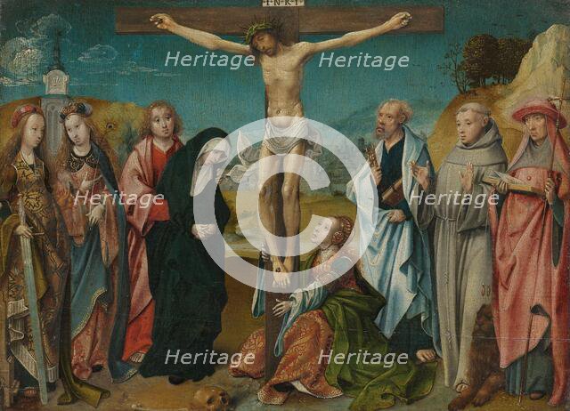 Christ on the Cross, with Mary, John, Mary Magdalene and Sts Cecilia and Barbara..., c.1505-c.1510. Creator: Cornelius Engebrechtsz.