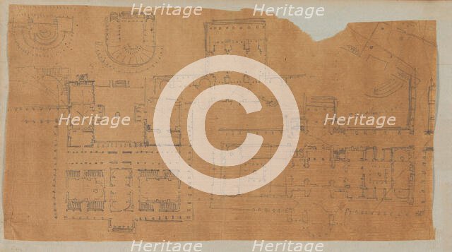 Page from a Scrapbook containing Drawings and Several Prints of Architecture, Int..., ca. 1800-1850. Creators: Workshop of Charles Percier, Workshop of Pierre François Léonard Fontaine.