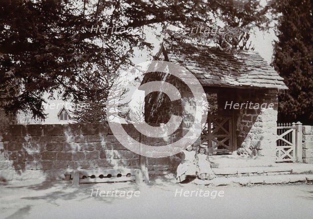 Mitchel Troy, Wales: lich-gate and stocks outside the church, c1890. Creator: Unknown.