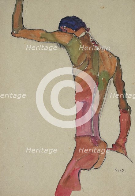Male Nude with Arm Raised. Artist: Schiele, Egon (1890–1918)