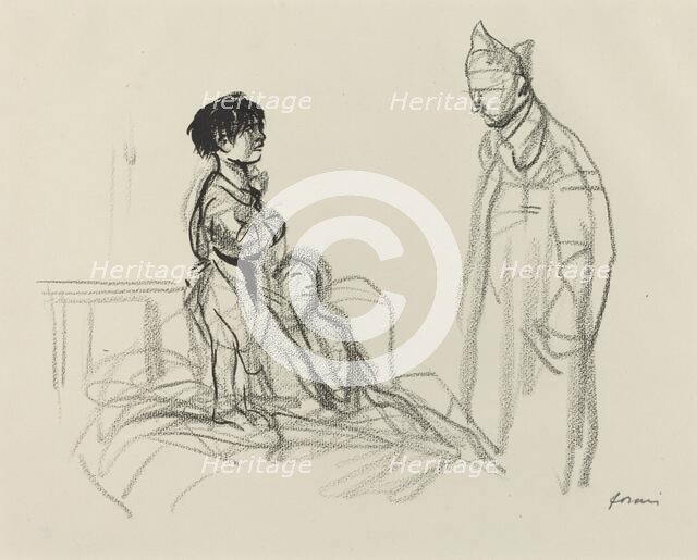 Mother and Child Visited by Soldier in Hospital, c. 1914/1919. Creator: Jean Louis Forain.