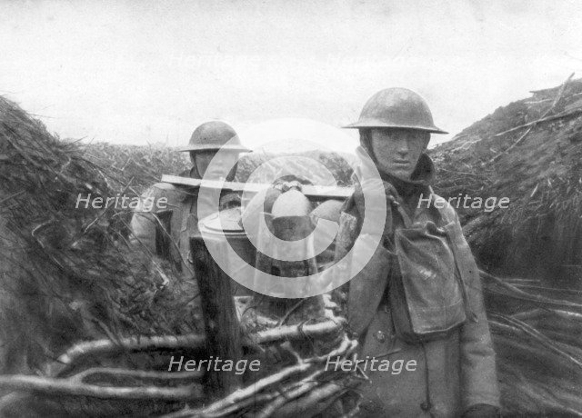 American troops at the front delivering soup to their comrades, 1917-1918. Artist: Unknown