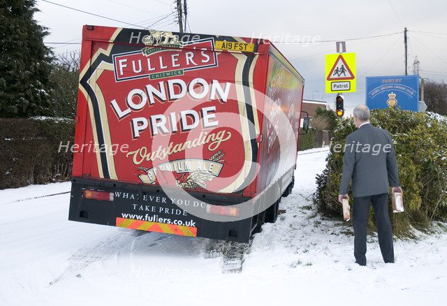 London Pride Brewery lorry stuck in snow 2009 Artist: Unknown.