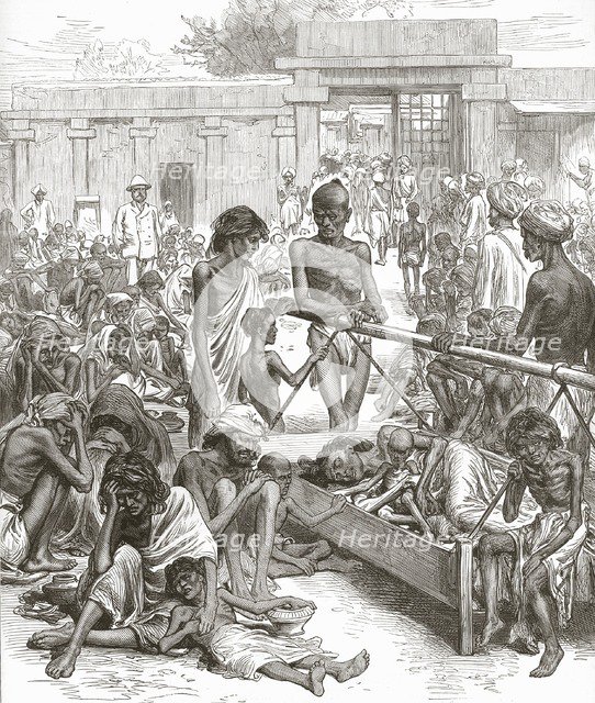 The Famine in India:  Natives Waiting for Relief at Bangalore, October 1877. Creator: English School (19th Century).