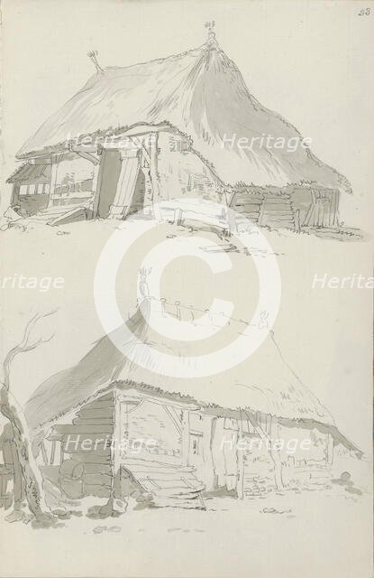 Farm buildings with thatched roofs, c.1780-c.1800.  Creator: Bernhard Heinrich Thier.