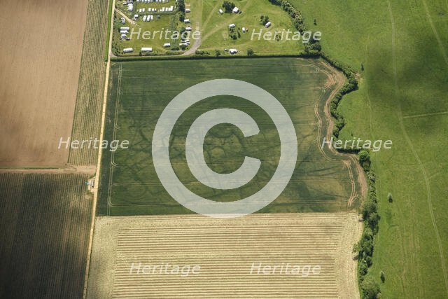 Cropmark remains of a multiphase later prehistoric settlement, Biggleswade Common, Beds, 2022. Creator: Damian Grady.