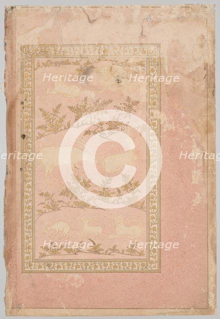 Stenciled Scenes of Lion and Gazelle, c. 1710. Creator: Unknown.