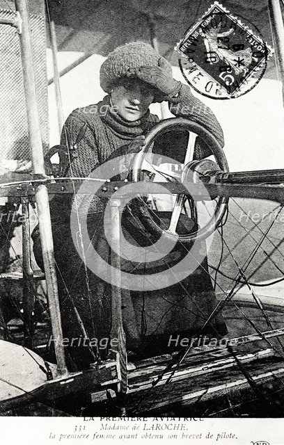 Baroness Raymonde Delaroche, French aviator, 1909. Artist: Unknown