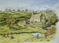 Wharram Percy Medieval Village, late 12th century, (c1990-2010). Artist: Peter Dunn.