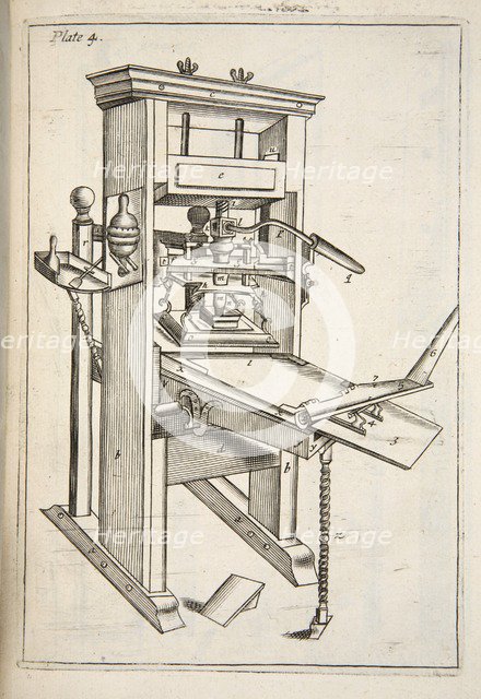 The Printing Press, pub. 1683 (engraving). Creator: English School (17th Century).