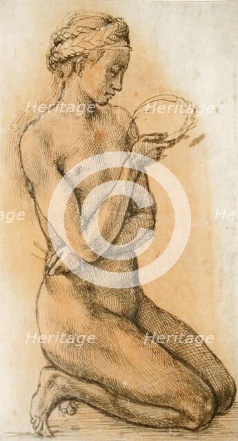 Study of a Kneeling Nude Girl for "The Entombment", ca 1500-1501. Creator: Buonarroti, Michelangelo (1475-1564).