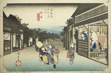 Goyu: Women Stopping Travelers (Goyu tabibito tomeru onna), from the series "Fifty-..., c. 1833/34. Creator: Ando Hiroshige.