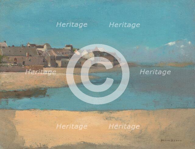 Village by the Sea in Brittany, c. 1880. Creator: Odilon Redon.