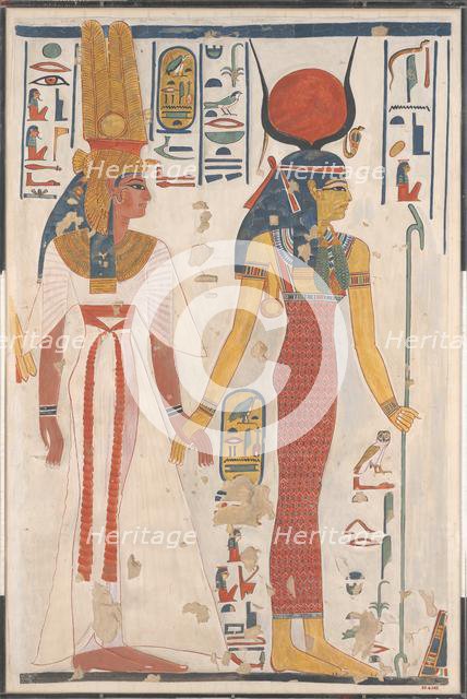 Queen Nefertari being led by Isis, ca. 1279-1213 B.C. Creator: Charles Wilkinson.