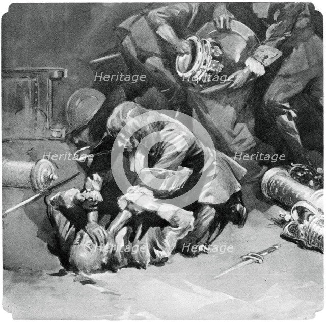 Thomas Blood attempting to steal the Crown Jewels from the Tower of London in 1671, (1937). Artist: Unknown